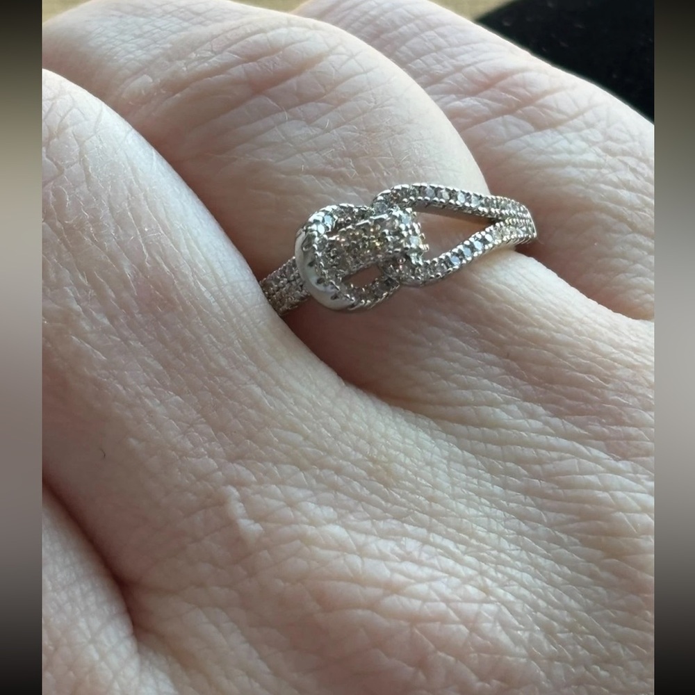 White Gold Plated CZ Infinity Knot Buckle Ring Size 6 | Pavé Statement Ring - Picture 3 of 10